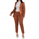 2 tk/komplekt Naiste pidulik mantel ja p&uuml;ksid Komplekt Alla keeratav krae Kahe n&ouml;&ouml;biga Pikkade varrukatega Jakk Slim Fit &Uuml;hev&auml;rvilised P&uuml;ksid Vabaaja Igap&auml;evane Kandmine T&ouml;&ouml;le S&otilde;itmine 2XL kohv