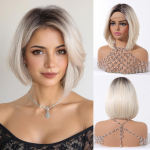 ALAN EATON Hele plaatina blond l&uuml;hike pitsiga eesmine parukas Naturaalne Bob parukas naistele kvaliteetsed s&uuml;nteetilisest juustest parukad