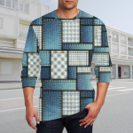 Meeste T-s&auml;rk O-kaelusega r&otilde;ivad, pikkade varrukatega v&auml;lir&otilde;ivad, moedisainer, vanaaegne L sinine