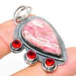 Natural Rhodochrosite, Garnet Gemstone 925 Sterling Silver Pendant 2.01 t2h39