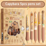 5 tk Capybara geelpliiatsite komplekt, armas koomiksikas, pehmelt hoidev 0,5 mm kuulipuuga musta v&auml;rvi tint kirjutamiseks