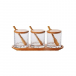 3/4 tk klaassoola ja pipra maitseainepurgid bambusest kandiku kaane ja lusikaga v&uuml;rtside hoidmise organiseerija pudeli klaaspurgid ja kaaned