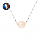 Collier - PERLINEA - Perle de Culture d'Eau Douce AAA+ - 8-9 mm - Rose Naturel - Or Blanc 9 Cts