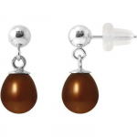 Boucles d'Oreilles - PERLINEA - Com&egrave;te - Perles de Culture Chocolat 6-7 mm - Or Blanc 9 Cts - AAA+