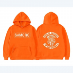 Sons of Anarchy SAMCRO Kahepoolse tr&uuml;kiga t&auml;navar&otilde;ivad, mehed, naised, Harajuku kaubam&auml;rgiga disainitud kapuuts Meeste &uuml;lisuured kapuutsid Pusa M oranž