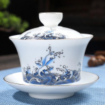 180ml Valge Portselan K&auml;sitsi Maalitud Kuldne Teekann Savist Gaiwan Teekausi jaoks Shen Puer Supp Kaane ja Tassidega Gai Wan Gaiwan ja Tassid 180ml