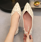 Moodne kaubam&auml;rk Neetidega Lamedad Kingad Naistele Neetidega Balletikingad Terava Ninaga Slip-On Creeperid Daamide Peo Ballerina &Uuml;ksikud Kingad Mokassiinid 5 beež