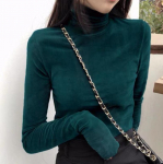 Pikkade varrukatega vabaaja T-s&auml;rk S&auml;rgid Naiste Topid Kevad-s&uuml;gis Naiste vintage elastne kilpkaelusega alumine s&auml;rk M roheline