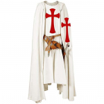 Meeste keskaegne r&uuml;&uuml;tli ristis&otilde;dija templir&uuml;&uuml;tli tabardi Halloweeni kost&uuml;&uuml;m kapuutsiga kuubiga r&uuml;&uuml; Cosplay renessansi kost&uuml;&uuml;mikleit S valge