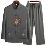 Hiina Traditsiooniline Tangi R&otilde;ivastus Kung Fu &Uuml;likond Mood Vabaaja Tikand T-s&auml;rk P&uuml;ksid Wing Chun Tai Chi Mugav Meeste Komplekt 3XL gray