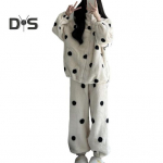 2 tk/komplekt Naiste talvepidžaama &uuml;likond Paks fliis t&otilde;mblukuga t&auml;piprintimine pikkade varrukatega k&otilde;rge kaelusega &uuml;laosa lahtised p&uuml;ksid, soojad magamisriided vabaajariietus koduseks magamistoas M aprikoosi