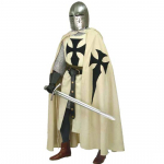 Halloweeni cosplay keskaegne kost&uuml;&uuml;m, meeste teutooni r&uuml;&uuml;tli ristis&otilde;dijate tuunika ja mantel, taasesitus LARP S valge