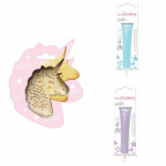Kit pour biscuit en relief Licorne + 2 Stylos au chocolat bleu pastel et lilas