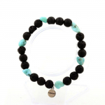 Pierres et Min&eacute;raux. Bracelet Larimar de R&eacute;publique dominicaine + Perles Lave 8 mm. Fabriqu&eacute; en France.