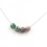 Pierres et Min&eacute;raux. Collier 4 perles Agate Indienne 8 mm. Chaine en acier inoxydable. Collier femmes, hommes. Taille personnalisab