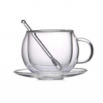 Klaasist Espressotassid alustasside ja lusikatega Kahekordse seinaga isoleeritud tasside komplekt K&auml;eshoitavad joogiklaasid tee, latte, cappuccino jaoks