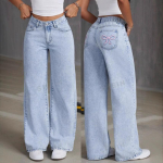 Naiste Moodsad Laiad Teksap&uuml;ksid Tagataskul Tikitud Vibu Mitmek&uuml;lgsed Pesutatud Denim P&uuml;ksid XL sinine