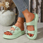 Stiilsed topeltpandlaga EVA platvormsussid naistele. Mugavad, paksu tallaga, libisemisvastased ja lahtise ninaga suvesandaalid. 35 roheline