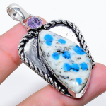 K2 Blue Azurite, Amethyst 925 Sterling Silver Jewelry Pendant 2.29 y8u08