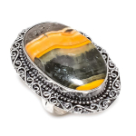 Natural Bumble Bee Jasper Gemstone 925 Sterling Silver Jewelry Ring Size 7 i6o49