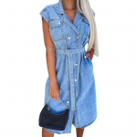 Naiste teksas&auml;rgikleit, varrukateta, n&ouml;&ouml;pideta, rev&auml;&auml;riga teksakleit, suvine vabaaja kleit S helesinine v&auml;rv