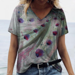 Suvised V-kaelusega naiste T-s&auml;rgid Paabulinnusulgedega Graafiline mood l&uuml;hikeste varrukatega Harajuku Y2k Top Oversized Casual Naiste T-s&auml;rk S