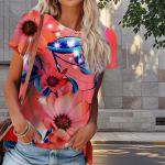 Naiste suvine lilleprindiga T-s&auml;rk, retro stiilis l&uuml;hikeste varrukatega t-s&auml;rgid, vabaaja tr&uuml;kitud topid XS sinine