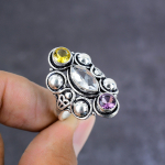 White Topaz, Citrine Handmade 925 Sterling Silver Ring Size 11 Gift For Her m0s69