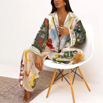 Kevadine Naiste Mood Prindiga &Uuml;mmarguse Kaelusega Nahkhiirevarrukatega Taljet Kitsendavad Laia S&auml;&auml;rega P&uuml;ksid Komplekt Elegantne Vabaaja R&otilde;ivakomplekt 3XL beige