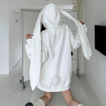 Huamian Women's Oversized Hooded Sweatshirt with Cute Rabbit Ears, Spring/Autumn Style, Loose Cardigan Design Medium valge