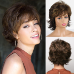 S&uuml;nteetiline l&uuml;hike lokkis pruun segablond tukkidega parukas naistele igap&auml;evaseks kandmiseks, peoks, kost&uuml;&uuml;miks, kuumakindel kiud kuldpruun v&auml;rv