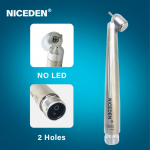 NICEDEN Dental 45 Degree LED High Speed Handpiece E-generator Integrated Small Head Push Button Handpiece Single Water Spray 2 holes without led