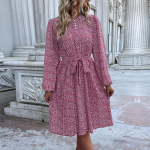 Naiste kevad- ja s&uuml;giskleidid Moodsad plisseeritud tr&uuml;kitud pikkade varrukatega punased kleidid L