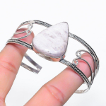 Natural Scolecite Gemstone 925 Sterling Silver Cuff Bangle Adjustable o7w55