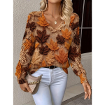 Elegantne s&uuml;gis ja talv, boheemlaslik, l&auml;&auml;neliku stiiliga mitmek&uuml;lgne V-kaelusega pikkade varrukatega naiste topp, trendikas naiste kootud kampsun S