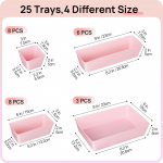 V&auml;rvilised 25 tk L&auml;bipaistvast Plastikust Sahtlikorraldaja 4 Suurust Meigilaua Sahtlijagajad Hoiustamise Eralduskastid Meigi K&ouml;&ouml;gin&otilde;ude jaoks 25PCS/Set roosa