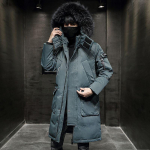 Talvine puuvillane jakk Meeste keskmise pikkusega karusnahast krae, paksendatud pikk noorte n&auml;gus korea stiilis parkerjakk 2XL must