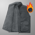 Talvine uus fliisvoodriga paksendatud kahepoolne fliisist vest Outdoor Tooling lahtine suures suuruses mitme taskuga vest meestele 5XL hall v&auml;rv