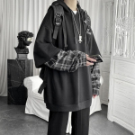 Vintage Hoodie Naiste t&auml;navar&otilde;ivad Suurem&otilde;&otilde;tmeline kampsun Punk pikkade varrukatega pulloverid Korea Grunge ruuduline Splice kapuuts XXL valge