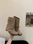 Mood S&uuml;gis Talv Vintage Naiste L&auml;&auml;ne Kauboi Saapad Daamide Lakooniline Paks Konts L&uuml;hikesed Botas Zapatos De Mujer 35 khaki