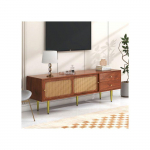 Meuble TV - MUVOE - 160 cm - 2 tiroirs - 2 portes coulissantes - Rotin synth&eacute;tique