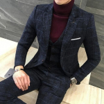 ( Joped + vest + p&uuml;ksid ) Peigmehe pulmakleit Ruuduline pidulikud &uuml;likonnad, meeste mood, butiik, villane vabaaja &uuml;likond, kolmeosaline M sinine