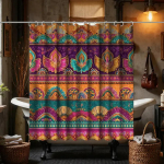 Etnilise disainiga vannitoa du&scaron;ikardin, inspireeritud India festivalidest, sisaldab 12 konksu, m&otilde;&otilde;tmed 180*180 cm Ho jaoks 120x180cm brown