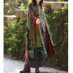 Johnature Women Print lillelised Trench Vintage mantlid S&uuml;gisalused pikkade varrukatega lahtised mantlid L roheline