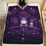 1 tk Kuromi tr&uuml;kiga flanelltekk, k&otilde;rge kvaliteediga, k&otilde;ikideks aastaaegadeks, kodukaunistus, soojus ja mugavus, t&auml;iuslik j&otilde;ulukingituseks 130cm x 150cm