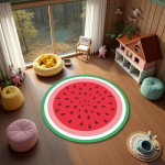 Armas Arbuusivilja &Uuml;mmargune Vaip, Lasteaia Beebitoa M&auml;ngumatt, Libisemiskindel Laste M&auml;ngutoa Vaip, Du&scaron;idekoratsioon Kingitus Lastele Dekor Diameter 100cm red