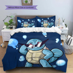 Squirtle koomiksiline illustratsiooniga voodipesukomplekt, Pokemon Squirtle magamistoa dekoratsioon, Kingitus Pokemonif&auml;nnidele 155x200cm gray