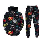 Hip Hop Graffitifotoga 3D Multikaj&auml;ljendis Kaheosaline Kapuutsiga Dressipluus ja P&uuml;ksid Unisex Vabaaja Dressipluus Treening&uuml;likond Kevadeks S&uuml;giseks Streetwear 4XL black