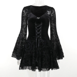 Gooti Tume Elegantne Vintage Kaubanduskeskuse Gooti Sametkleidid Grunge Punk Stiilis Flokeeritud Sidumiskleit Naistele Laia Varrukaga Peo Alt Riided XS must
