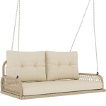 Hollywoodi kiik kahele, rotangist aiakiik patjadega, ketid, kuni 240 kg, 115 x 66 x 44 cm, Beež 115 x 66 x 44 cm beež